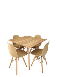 Conjunto Eames Eiffel com 4 Cadeiras - Mesa Quadrada Amadeirada
