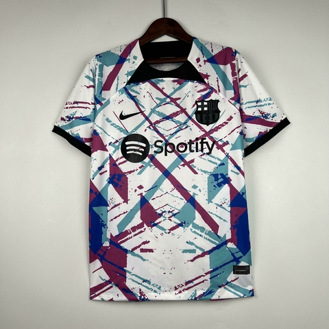 CAMISA BARCELONA EDIÇÃO ESPECIAL 23/24 - TORCEDOR NIKE MASCULINA - BRANCA COM DETALHES EM PRETO E ROXO