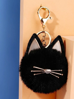 Chaveiro pompom pelúcia de gato
