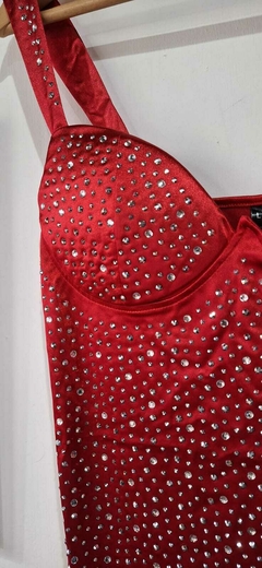 Vestido rojo hot fix plata - comprar online