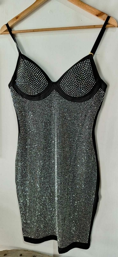 Vestido negro hot fix plata