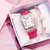 Mulheres Diamante Starry Square Dial Relógio de pulso Set, relógio de quartzo