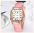 Mulheres Diamante Starry Square Dial Relógio de pulso Set, relógio de quartzo - luxosJS