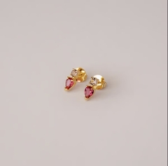 Brinco Cristal Redondo e de Gota Embaixo no Dourado com Rosa - comprar online