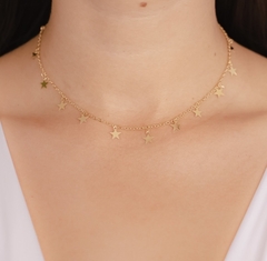 Colar Choker Estrelas e Tiffanys Penduradas no Dourado com Cristal - comprar online