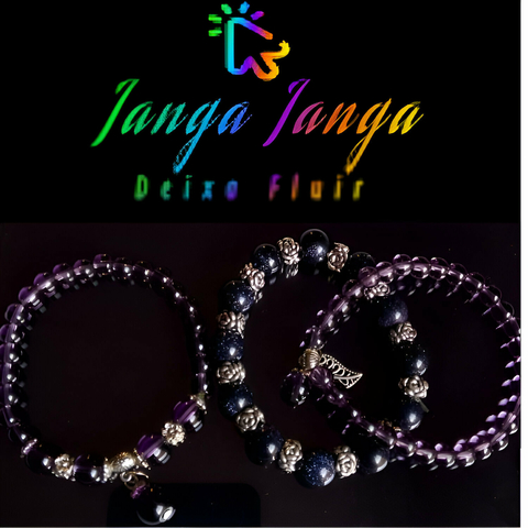 Coleção Janga Janga Deixa Fluir: Pulseiras Beaded em Tons de Roxo e Preto