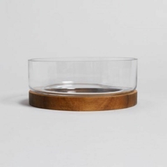 Bowl de Vidrio con Base de Acacia - aunsi
