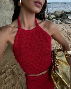 CJ SAIA MIDI FLORES E TOP FRENTE UNICA - VERMELHO - comprar online