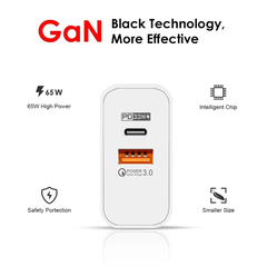 Imagem do Carregador USB e Tipo C Supercharge para Android, iPhone, 3.0, 65W Carga Rápida