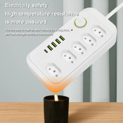 Imagem do Tomada Power Strip com USB + Tipo C, Cabo de Extensão, Plug Brasil
