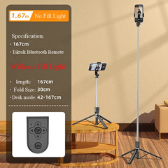 Vara de Selfie com controle remoto, Bluetooth de 1.67m Estendida, Sem Fio, com Tripé Dobrável e Luz de Preenchimento - loja online