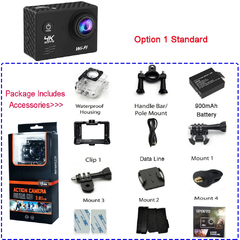 Câmera de ação ultra hd 4k 16mp wifi 2.0 "tela 170d subaquática 30m. - loja online