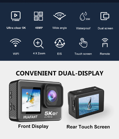 Câmera de Ação Go Sports G9Pro-atualizada 5K, 60FPS, 48MP, 2.0 Touch LCD, EIS, Dual Screen, WiFi, 170D, Impermeável, 30M, Zoom 4X na internet