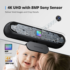 Webcam 8mp depstech 4k hd, Câmera da web usb, foco automático microfone portátil, chamada de vídeo, zoom. na internet