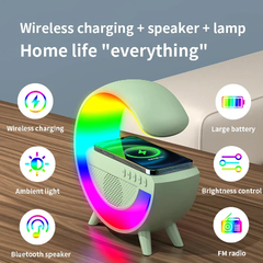 Carregador Sem Fio, Multifunções RGB Luz, FM TF Card, USB, Bl, para iPhone, Xia na internet