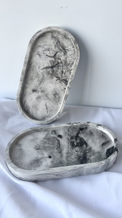 Bandeja oval yeso cerámico símil mármol - comprar online