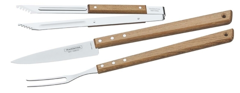 Kit para Churrasco Tramontina em Aço Inox e Madeira com Pegador 3 peças