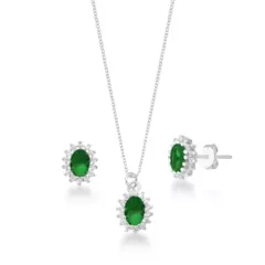 Conjunto de Prata Verde Cravejado