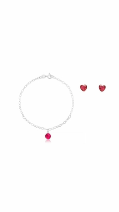 Conjunto em Prata Pulseira e Brinco Vermelho - comprar online