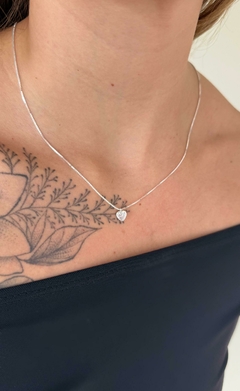 Conjunto de Prata Colar e Brinco Ponto de Luz Coração - A.C