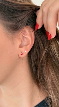 Conjunto em Prata Pulseira e Brinco Vermelho - A.C