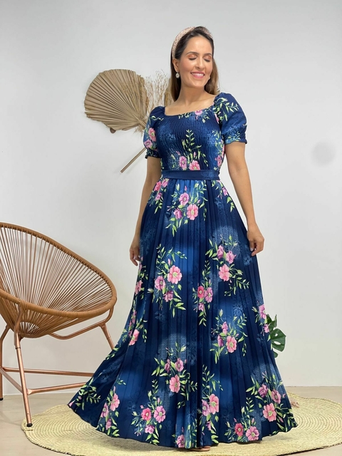 VESTIDO ADRIELY - FLORAL MARINHO