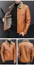 Chaqueta de cuero marrón Vintage para hombre, abrigo cálido a prueba de viento con cuello de piel sintética para invierno, ropa de lujo para hombre, chaqueta de cuero para hombre - tienda en línea
