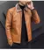 Chaqueta de cuero marrón Vintage para hombre, abrigo cálido a prueba de viento con cuello de piel sintética para invierno, ropa de lujo para hombre, chaqueta de cuero para hombre