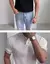 Polo ajustado de verano para hombre, camiseta de manga corta de punto de seda helada con cuello en V a rayas, informal, a la moda, para hombres maduros en internet