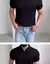 Imagen de Polo ajustado de verano para hombre, camiseta de manga corta de punto de seda helada con cuello en V a rayas, informal, a la moda, para hombres maduros