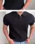 Polo ajustado de verano para hombre, camiseta de manga corta de punto de seda helada con cuello en V a rayas, informal, a la moda, para hombres maduros - comprar en línea