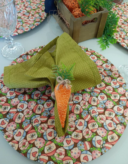 Conjunto Páscoa 6 Lugares Sousplat estampa pintura country.