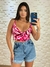 Cropped Viscose Estampado Rosa com Bojo - Tamanho P