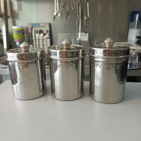 Set 3 tarros con tapa acero inoxidable