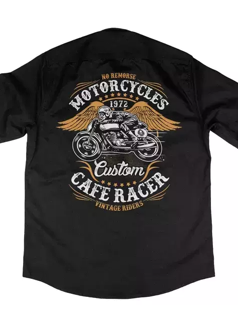 Camisa Workshirt Preta Mecânico Motorcycles Cafe Racer Vintage Riders
