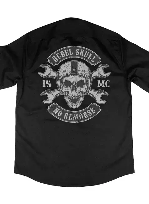 Camisa Workshirt Preta Rebel Skull 1% MC Mecânico Old School