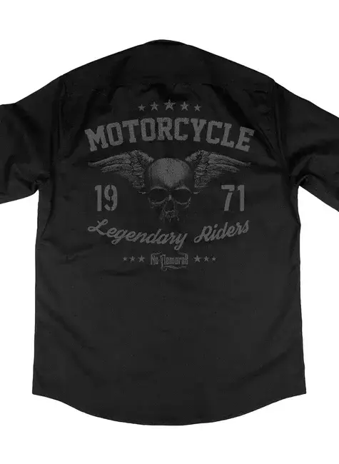 Camisa Workshirt Preta Mecânico Motorcycle Legendary Riders Old School