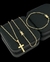 Kit Corrente Cadeado Alongado (2,9mm) Trava Dupla + Pingente Cruz Chanfrada + Pulseira - Banhado Ouro 24K - comprar online
