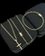 Kit Corrente Cadeado Alongado (2,9mm) Trava Dupla + Pingente Cruz Achatada M + Pulseira - Banhado Ouro 24K - comprar online