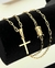 Kit Corrente Cadeado Alongado (2,9mm) Trava Dupla + Pingente Cruz Achatada M + Pulseira - Banhado Ouro 24K - loja online