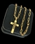 Corrente Elo Cadeado (6mm) + Pingente Cruz Lisa Detalhada - Banhado a Ouro 18k