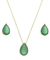 Conjunto Gota Com Pedra Esmeralda Leitosa - Ouro 18k