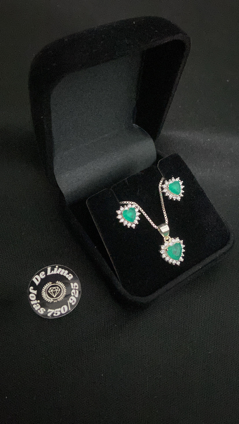 Colar coração cravejado + brinco