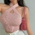 Mulheres close-fitting estilo simples colete, cor sólida Halter Neck mangas Colheita Tops na internet