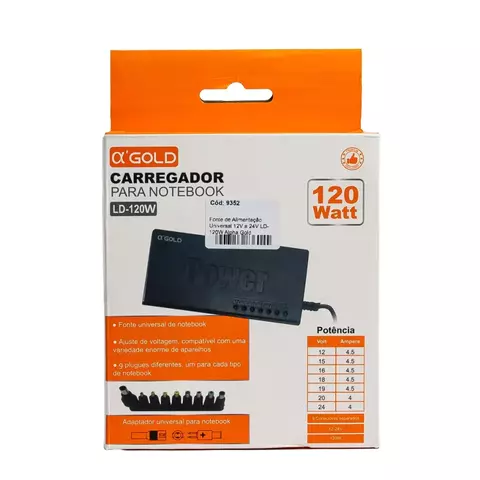 Fonte de Alimentação Universal 12V a 24V LD-120W Alpha Gold