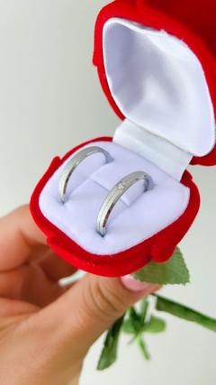 Par de Alianças Diamantina Aço Inox 3mm Chanfrada | Diamantadas Fosca | Friso - PAR