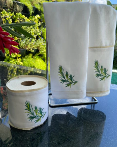 Kit toalha de lavabo e porta papel alecrim