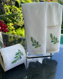 Kit toalha de lavabo e porta papel alecrim - Marfim