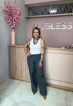 CALÇA DE ALFAIATARIA COM STRASS - CINZA - Allbless