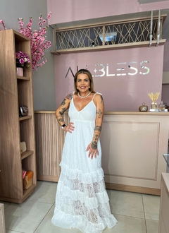 VESTIDO LONGO RENDADO 3 BABADOS - loja online